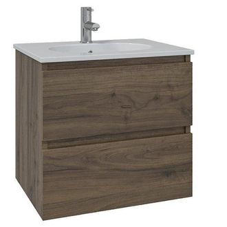 Saniclass Chaci Badkamermeubelset - 80x46x55cm - keramische wastafel wit - 1 ovale wasbak - 1 kraangat - 2 lades - noten (hout)