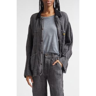 R13 Relaxed Corduroy Collar Linen & Cotton Chore Jacket in Charcoal Grey Linen at Nordstrom, Size X-Large