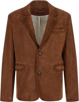 Golden Goose Robyn Waxed Suede Jacket - Heren - Business blazers - Bruin - L - Leer - Kostuums