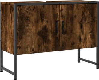 vidaXL Armario Lavabo Ba&ntilde;o Madera Ingenier&iacute;a Roble Ahumado 80x33x60 Cm Vidaxl