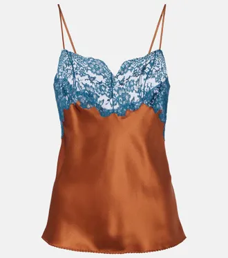 Saint Laurent Lace-trimmed silk satin camisole