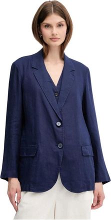 Benetton Enkelrijig Linnen Blazer - Dames - Jassen - Blauw - Maat: S Linnen