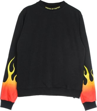 Vision Of Super Rode Crewneck Sweatshirt met Vlammenpatroon - Heren - Sweatshirts - Zwart - S - Katoen - Hoodies & sweatvesten