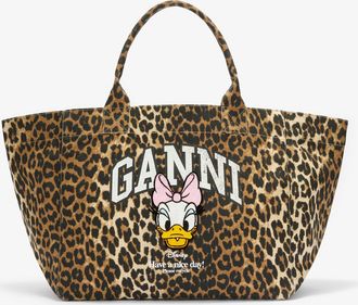 Ganni Brown Daisy Duck Leopard XXL Tote