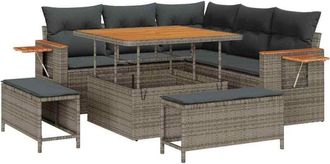 vidaXL Garden Sofa Set with Cushion 9 pcs Grey Poly Rattan vidaXL