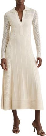 Reiss Lindy Pointelle Long Sleeve Maxi Dress in Cream at Nordstrom, Size X-Small