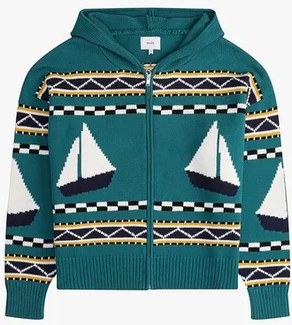 Rhude MenS Teal Wool Knit Zip-Up Hoodie, Size XL