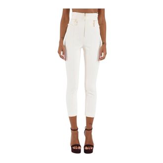 Elisabetta Franchi Dames, Broeken, Beige, Maat: L Leer