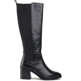Sole Womens Gillie Elasticated Knee High Boots - Black Leather - Size UK 5