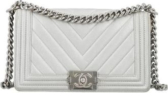 Chanel Pre-owned BOY BAG schoudertas - Dames - Vintage Schoudertas - Grijs - ONE Size - Leer - Vintage