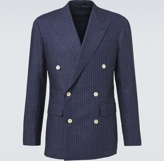 Dunhill Blazer cruzado de lino con raya diplom&aacute;tica