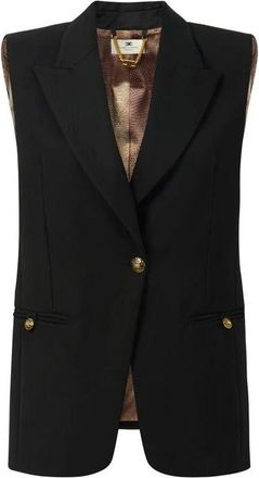 Elisabetta Franchi Jassen, Dames, Zwart, XS, Katoen, Katoenen Gabardine Gilet met Juwelen Knopen
