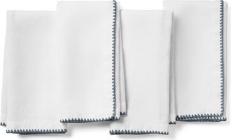 Coyuchi Olivos Set of 4 Organic Linen Napkins in Alpine White W/Gulf at Nordstrom