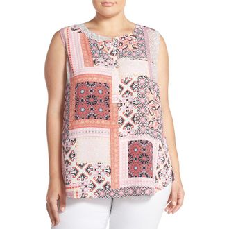 NYDJ Print Pleat Back Sleeveless Top in Arabesque Patchwork Pink at Nordstrom Rack, Size 3X