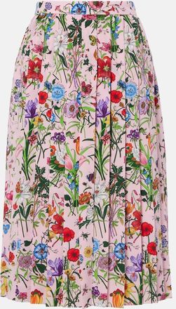 Gucci Falda midi de seda floral plisada
