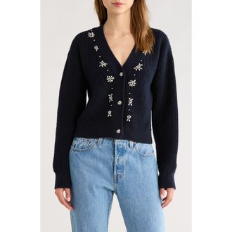 All in Favor Bead Detail Rib Cardigan in Navy at Nordstrom Rack, Size X-Large