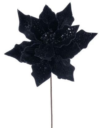 Vickerman 3Pc Velvet Striped Poinsettia Stems