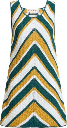Marni striped knitted cotton mini dress - women - Cotton - 40 - Green