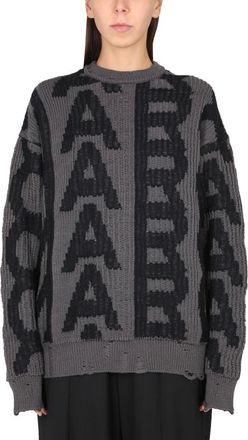 Marc Jacobs Truien & Vesten, Dames, Grijs, M, Wol, Monogram Distressed Sweater