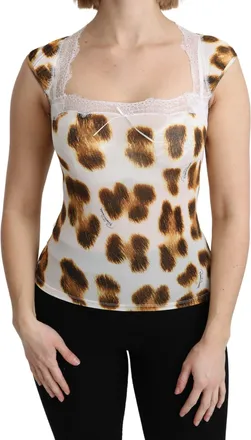 Roberto Cavalli White Brown Camisole Underwear Womens Blouse