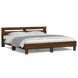 Berkfield Home Bed Frame with LED without Mattress Brown Oak 160x200 cm