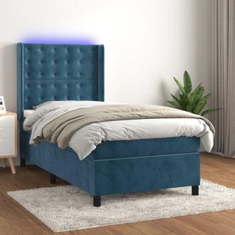 vidaXL Cama Box Spring Colch&oacute;n Y Led Terciopelo Azul Oscuro 80x200 Cm Vidaxl