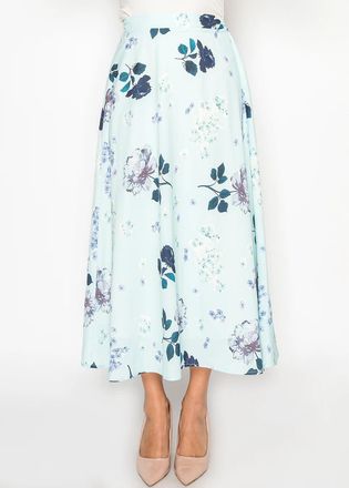 YAL New York Elegant Mint Floral Midi Skirt