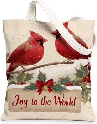 Generic Christmas Cardinal Canvas Tote Bags, Holiday Bird Design Reusable Bags, Winter Vintage Lightweight Washable Shoulder Strap Canvas for Travel Picnic 13