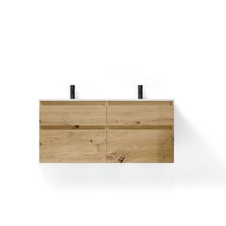 Saniclass Vita Badkamermeubelset - 140x60x46cm - 4 lades - greeploos - 2 wasbakken - 2 kraangaten - overloop - keramiek - rustiek eiken