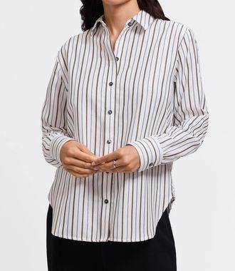Foxcroft Meghan Metallic Stripe Long Sleeve Shirt In White
