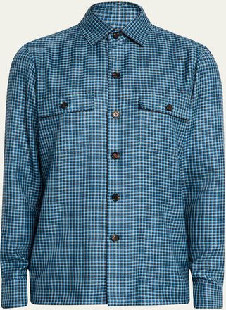 Cesare Attolini Mens Houndstooth Cashmere and Silk Shirt Jacket