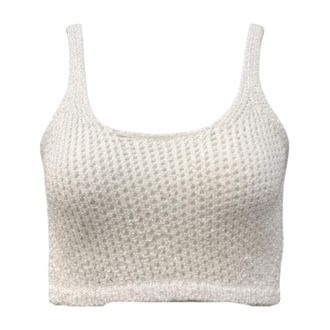 Simona Corsellini Sleeveless Tops, female, White, Size: XS Top Crop in Maglia con Paillettes