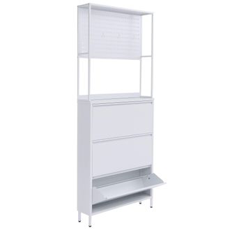 Hhg [non Utilizzato] Scarpiera Hhg-432, Scaffale Per Scarpe Ribaltabile, 3 Scomparti Ribaltabili, Ganci Metallici 201x80x20 Cm, Bianco