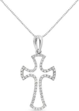 House of Brilliance Silver 1/3 Cttw Diamond Framed Open Cross 18 Pendant Necklace in White at Nordstrom