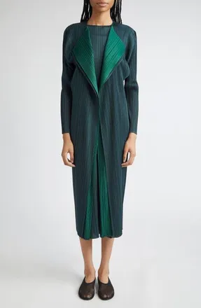 Pleats Please Issey Miyake Merry Bicolor Longline Cardigan in Green at Nordstrom, Size 3