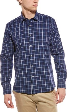 Scott Barber Canclini Compact Twill Plaid Shirt In Navy