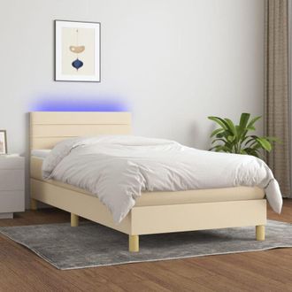 vidaXL Cama Box Spring Con Colch&oacute;n Y Led Tela Crema 80x200 Cm Vidaxl
