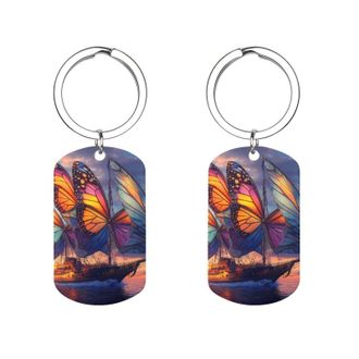 Generic Salvador-Dali Ship With Butterfly Sails Cute Keychain Metal Key Ring Keychains Bag Purse Pendant Charms for Women Men