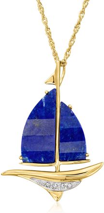Ross-Simons Lapis Sailboat Pendant Necklace With Diamonds in 18kt Gold Over Sterling