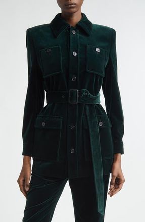 Saint Laurent Belted Cotton Velveteen Jacket in Emeraude at Nordstrom, Size 4 Us