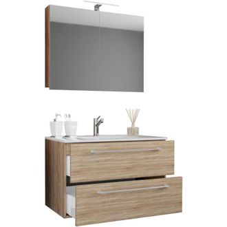 VCM Vcm - 3 Piezas Lavabo Lavabo Inferior Gabinete Ancho 60 Cm Juego De Muebles De Ba&ntilde;o Colgando Con Un Caj&oacute;n Espejo Gabinete Badinos (sonoma-oiche (s&auml;ger