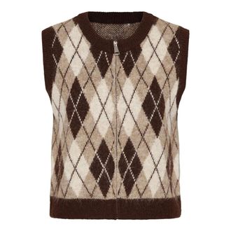 Cream Fudge Argyle Cardigan - Knitwear - Mujer - Marr&oacute;n - XL/2XL