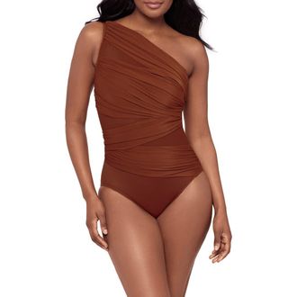 Miraclesuit Jena One-Shoulder One-Piece Swimsuit in Copper Brown at Nordstrom, Size 10