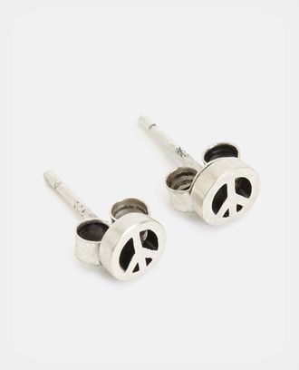 AllSaints Sterling Silver Peace Sterling Silver Mini Stud Earrings, Size: One Size