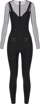 Elisabetta Franchi Jumpsuits & Playsuits, Dames, Zwart, S, Tule, Slim Fit Jumpsuit