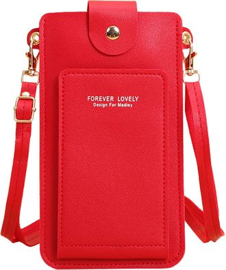 Generic Womens Leather Messenger Bag with Transparent Operation Screen and Secure Hasp Closure for Everyday and Phone Carrying (Red, One Size)