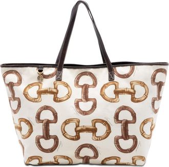 Gucci Pre-owned Gucci Printed Canvas Bamboo Horsebit Tote Ladies GUB2EMOWKOKQEKA3