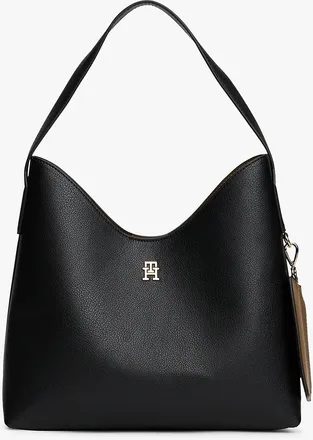 Tommy Hilfiger Womens Monogram Logo Slouch Shoulder Bag - Black