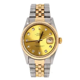Rolex Oyster Perpetual Datejust Automatic Watch Stainless Steel and Yellow Gold with Diamond Markers 36 in Metallic Silver at Nordstrom