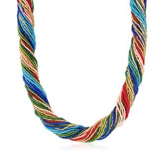 Ross-Simons Italian Multicolored Murano Glass Bead Torsade Necklace With 18kt Gold Over Sterling